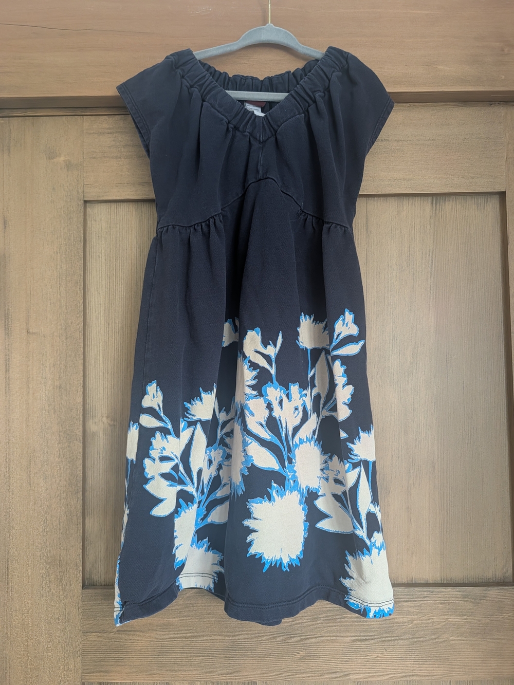 Tea Collection Navy Dress with Blue and Cream Floral Border